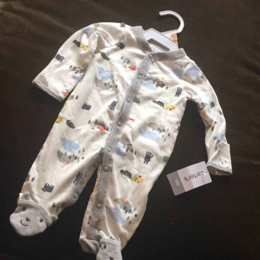 Carters NB snap up camping bear sleep play footie